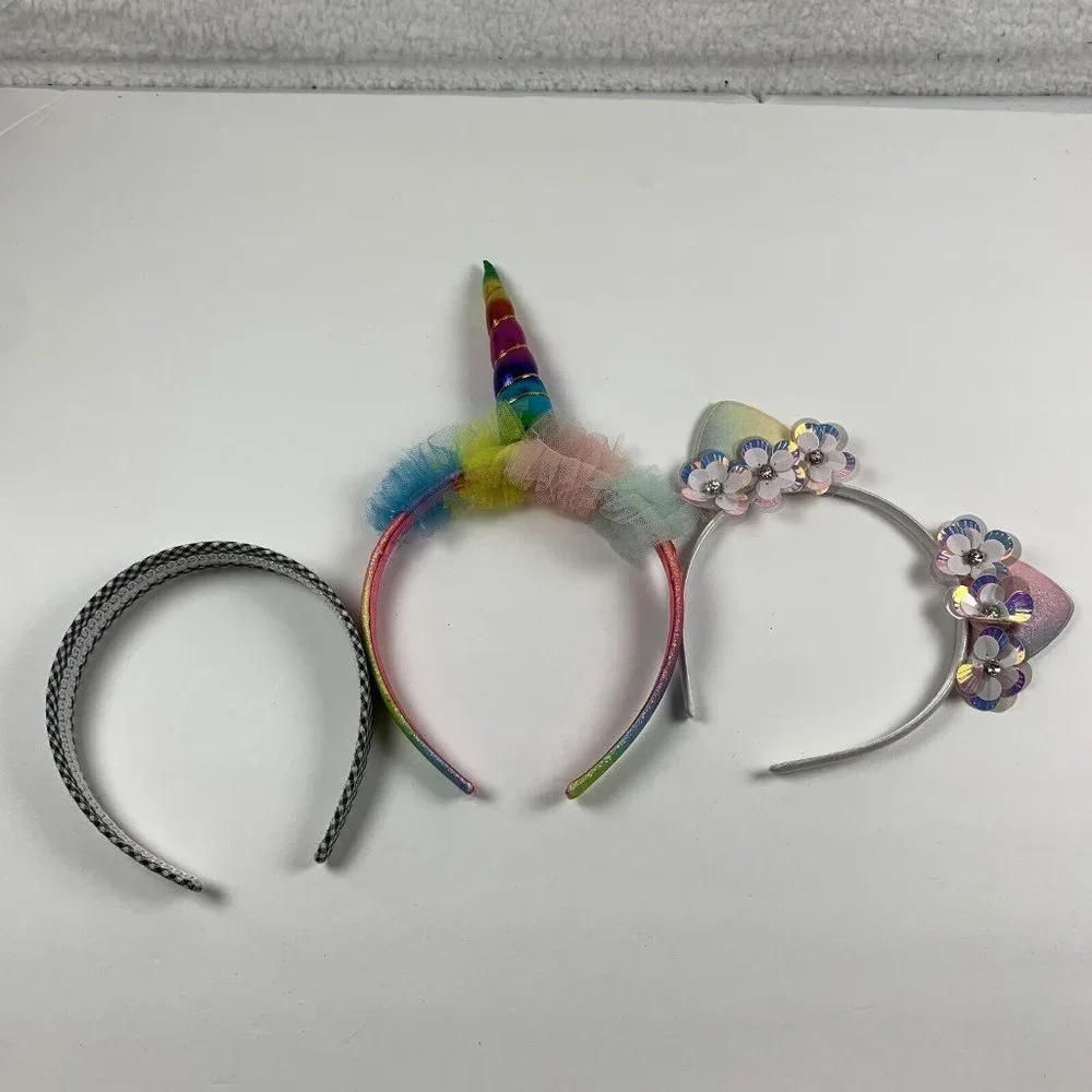 3 Piece Shiny Unicorn Horn Rainbow Elastic Cat Glamour‎ Headband Catchers 6185